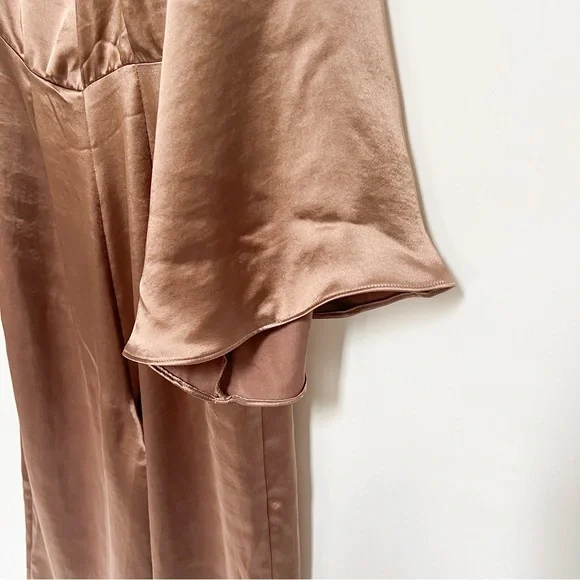 River Island Satin One-Shoulder Bronze Jumpsuit - Picture 8 of 12